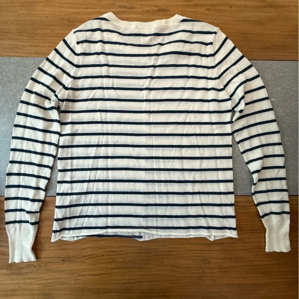 Paige Merino Wool Blend Long Sleeve Striped Crewneck Navy Cream Size Medium - Picture 2 of 7
